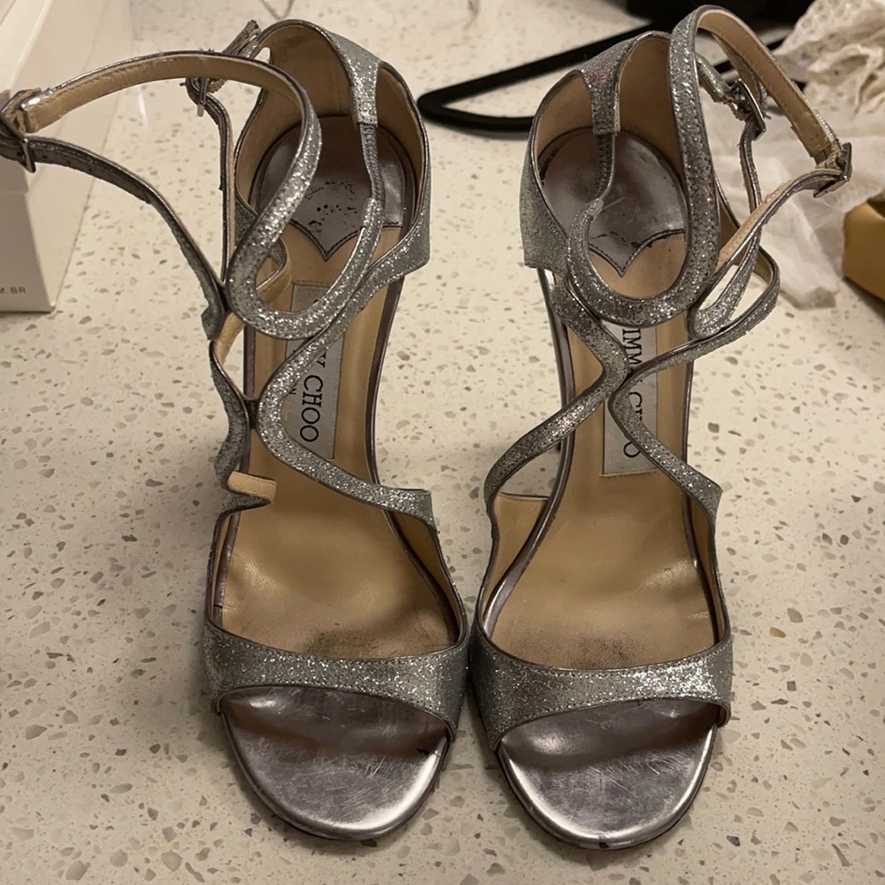 JIMMY CHOO LANCE SILVER HEELS